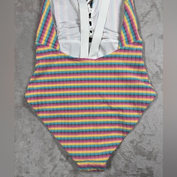 NWOT Onia Rainbow Pinstripe Lace Up One Piece Bikini Swimsuit Size XS - Picture 13 of 15
